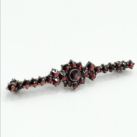 Antique Victorian Bohemian Garnet Bar Pin Brooch - Picture 2 of 6